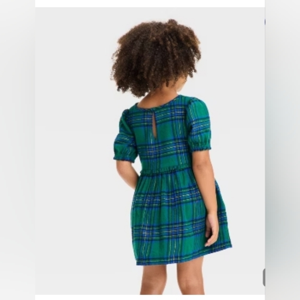Cat & Jack Toddler Girls' Short Sleeve Plaid Dress Green - Picture 2 of 5